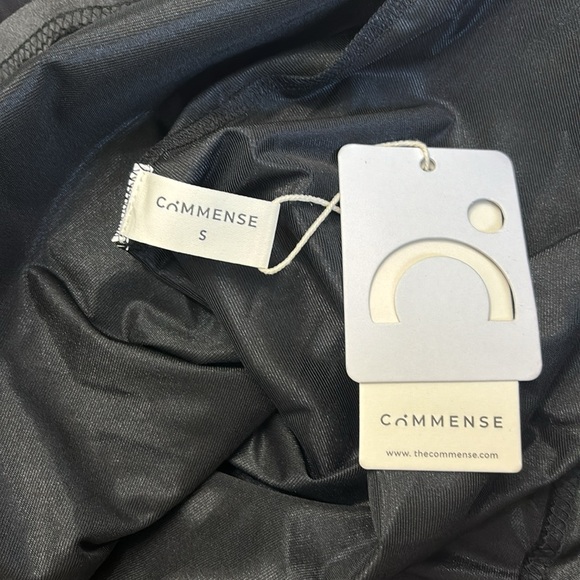 Commense Mesh Panel Black Satin A-line Strapless Tube Dress - Picture 4 of 4